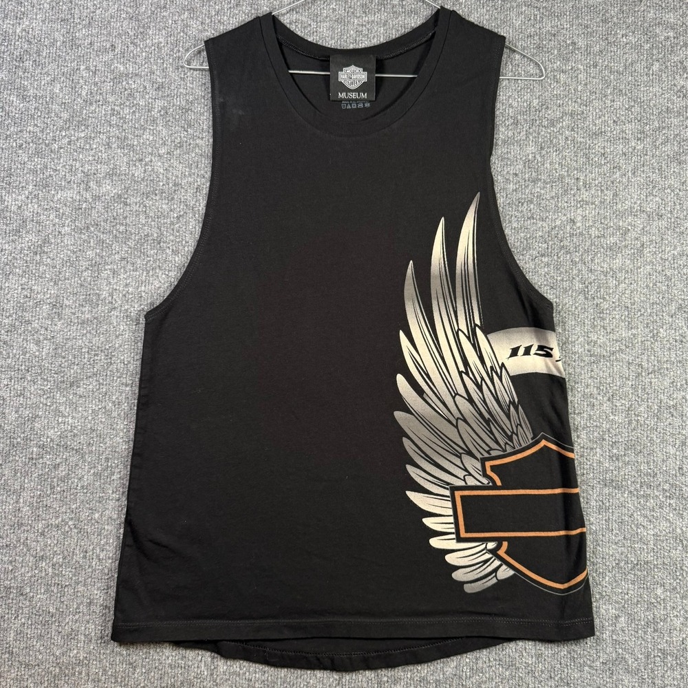 Harley-Davidson Muscle Tank Top Mens L Black 115th Anniversary Museum Wing Logo